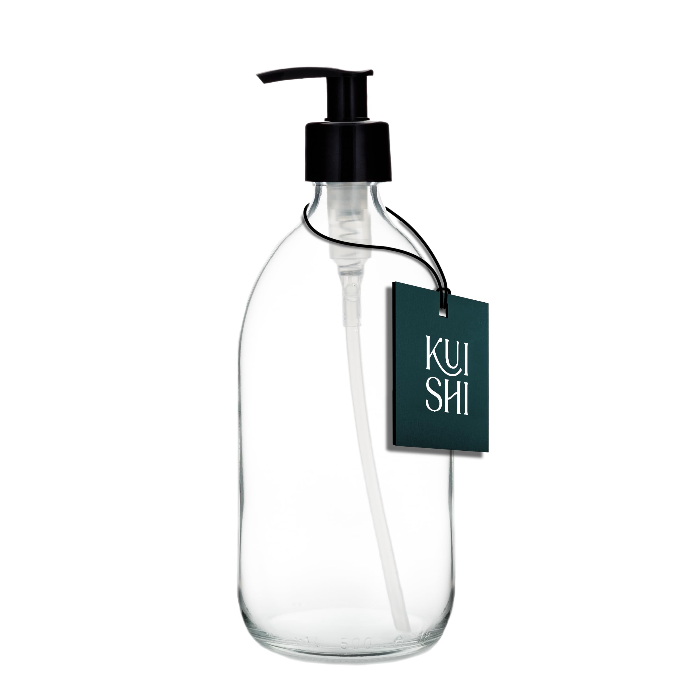 Kuishi 500ml Glass Soap Dispenser with Black Plastic Pump - Pack of 1 Refillable BPA-Free Hand Soap Dispenser for Kitchen & Bathroom, Clear