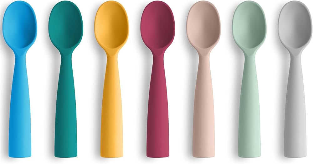 Vicloon 7 Pack Silicone Baby Spoons Self-Feeding Weaning Training Spoons