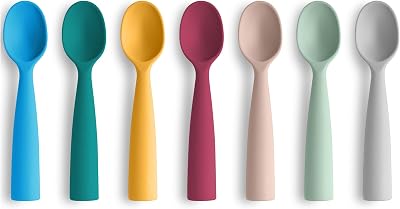 Vicloon 7 Pack Silicone Baby Spoons Self-Feeding Weaning Training Spoons
