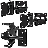 Self Locking Gate Latch and Gate Hinges Set Heavy Duty Hardware Hinges for Vinyl and Wood Fence with Installation Screws and Swing Adjuster Tool Heavy Duty 1 Gate Latch 2 Gate Hinge