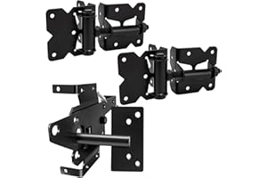 CMOOD Self Locking Gate Latch and Gate Hinges Set Heavy Duty Hardware Hinges for Vinyl and Wood Fence with Installation Screws and Swing Adjuster Tool Heavy Duty 1 Gate Latch 2 Gate Hinge