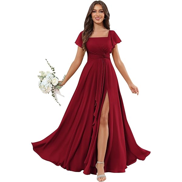 Vestido Satin Faxpox Vestidos Largos De Dama De Honor Con Mangas