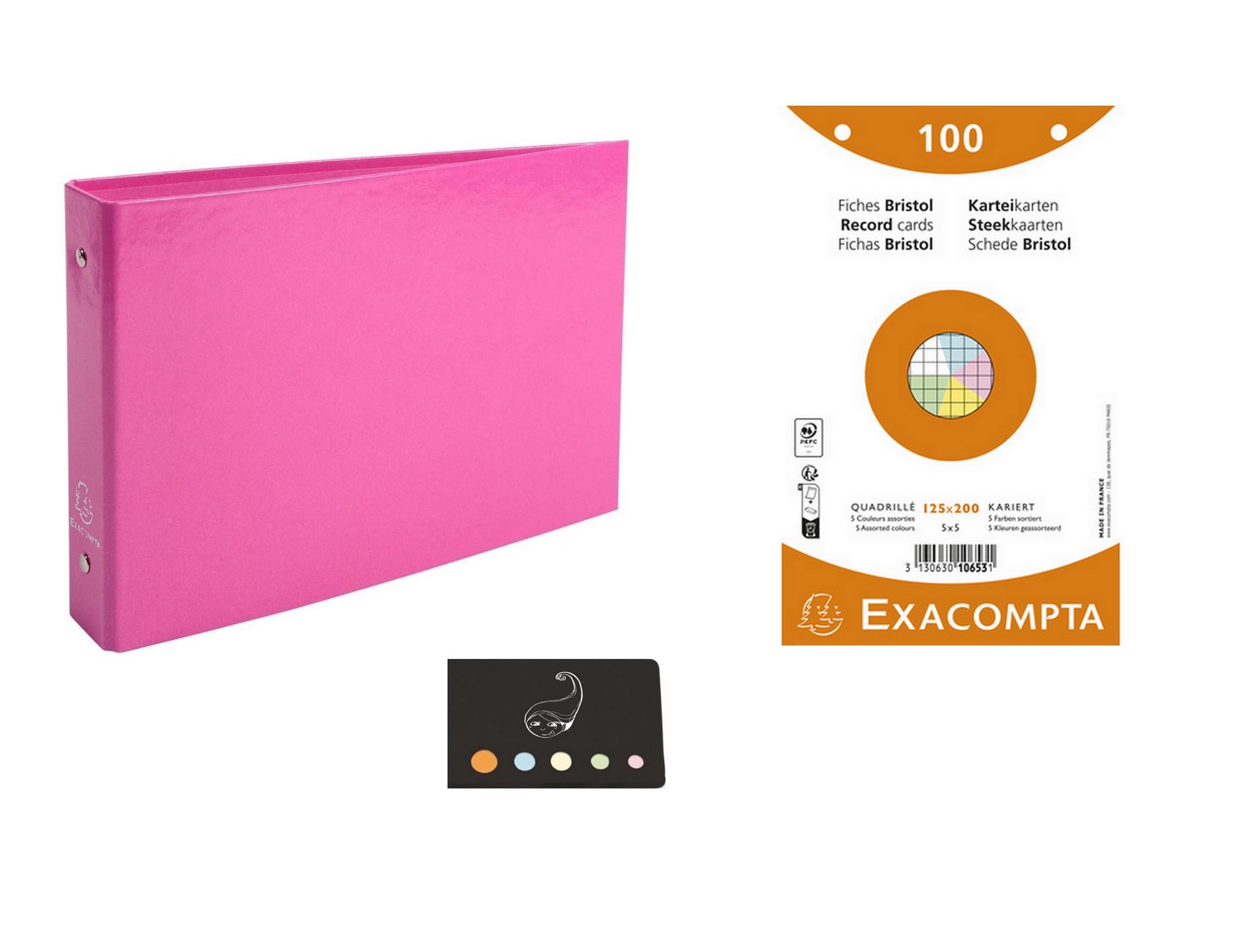 Blumie Shop Bristol Pack of 1 Index Folders + 100 Perforated Squared Index Cards Assorted Colours 125 x 200 cm (Pink)