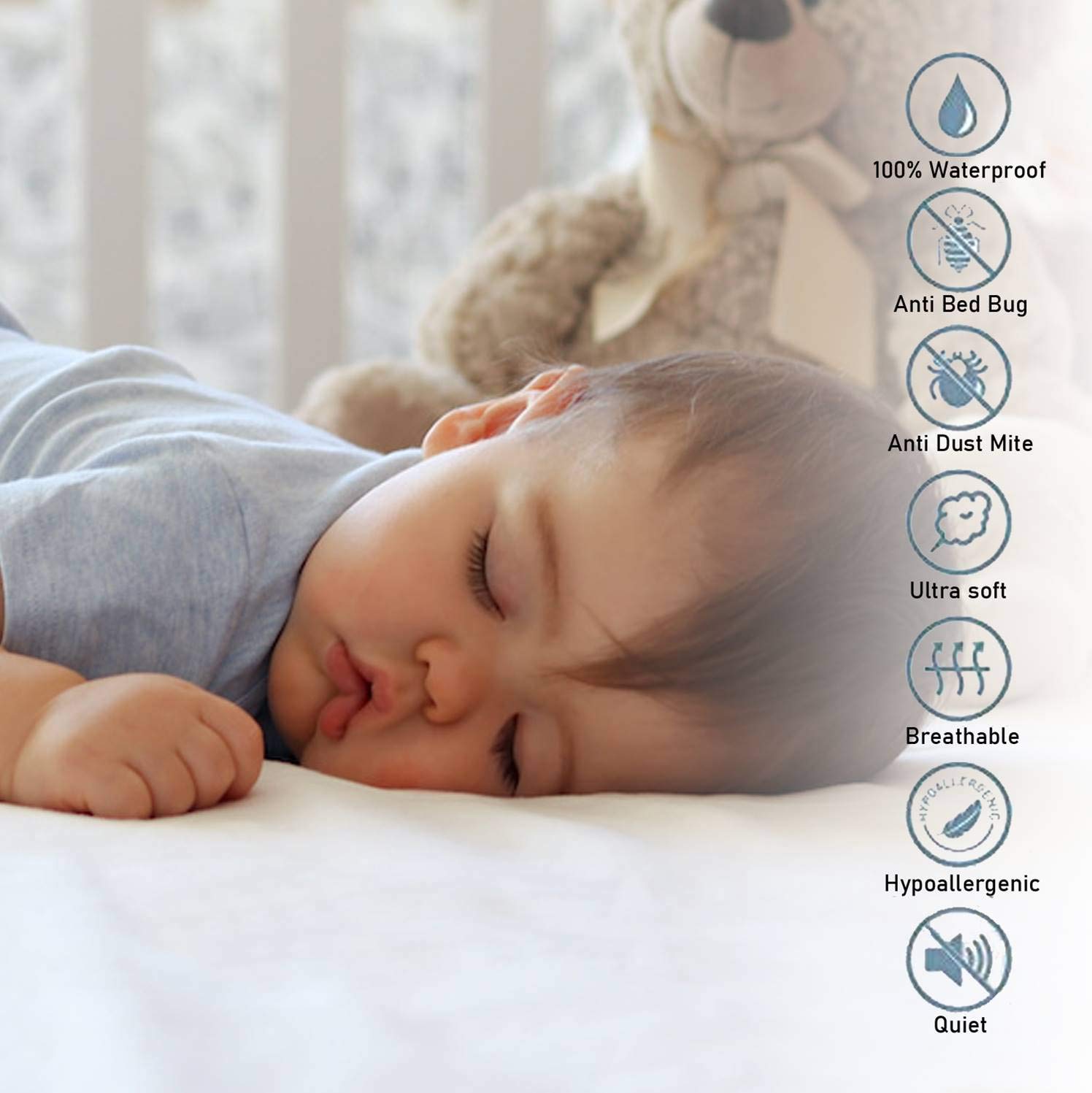 Zippered Crib Mattress Encasement | 100% Waterproof Crib Mattress Protector | Size 53X28in | Six Sides Dust Mite, Bed Bug Proof | Breathable Fully Encased Crib Mattress Cover for Toddler: Kitchen & Dining
