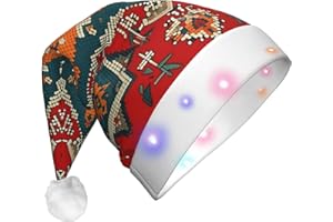Riqiyue Light Up Playful Baby Dinosaur Print Santa Hat for Adults, Plush LED 3 Modes Christmas Hat, Holiday Party Hats