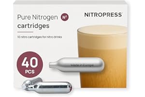HATFIELDS LONDON NitroPress Pure N₂ Nitrogen Cartridges - Food-Grade Nitrogen Chargers for Nitro Cold Brew Coffee, Cocktails, Tea, Matcha | Use with Original NitroPress or Cream Whipper | 10, 20, 30, 40 or 360 Pack