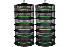 iPower Herb Drying Rack 2-Pack 6-Layer 2ft Foldable Hanging Mesh Net Dryer with Zippers, Heavy Duty Ring, Free Storage Bag an