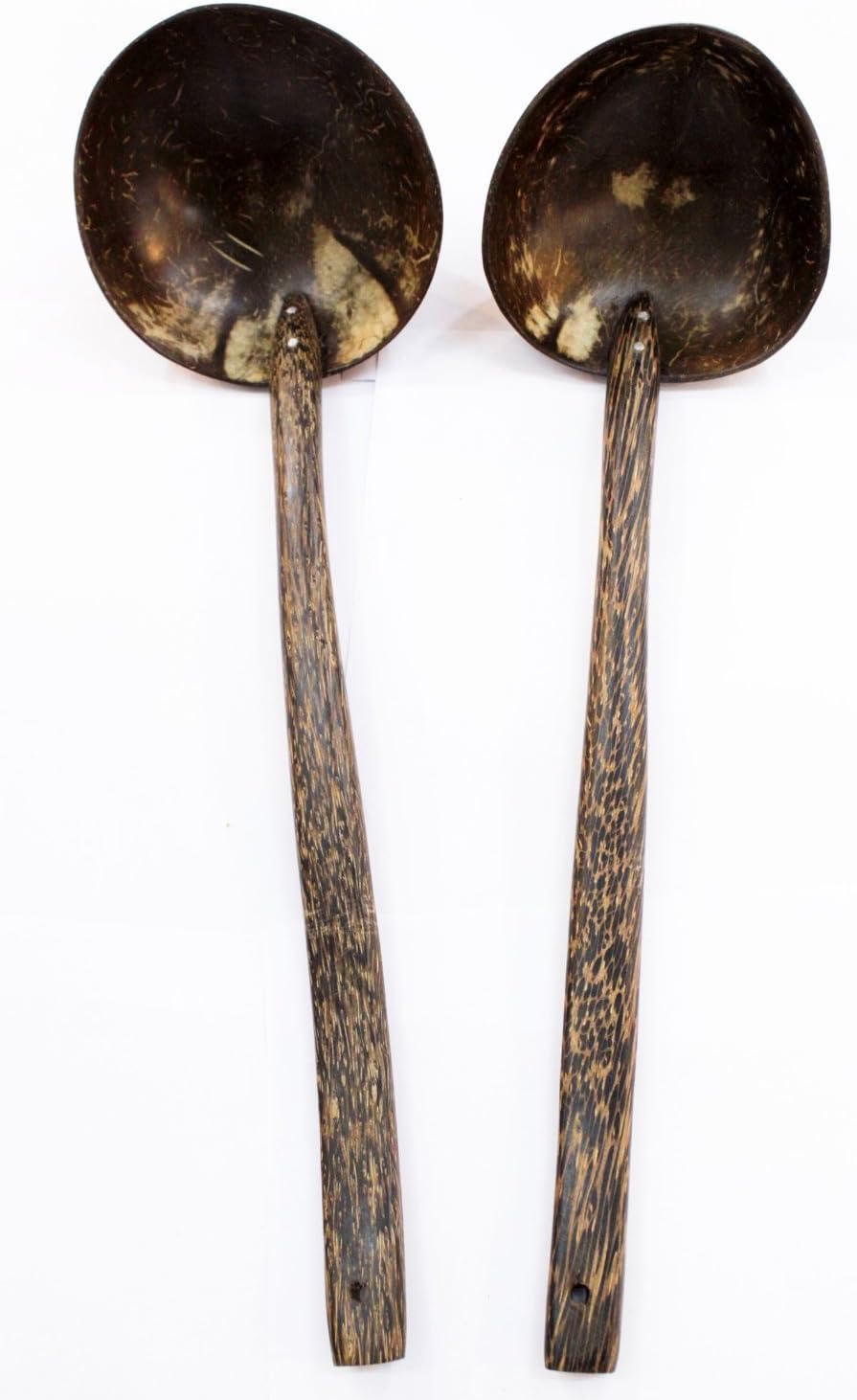 9" Coconut Shell Long Handle Wooden Kitchen Cooking Ladle Spoons Utensils Set of 2