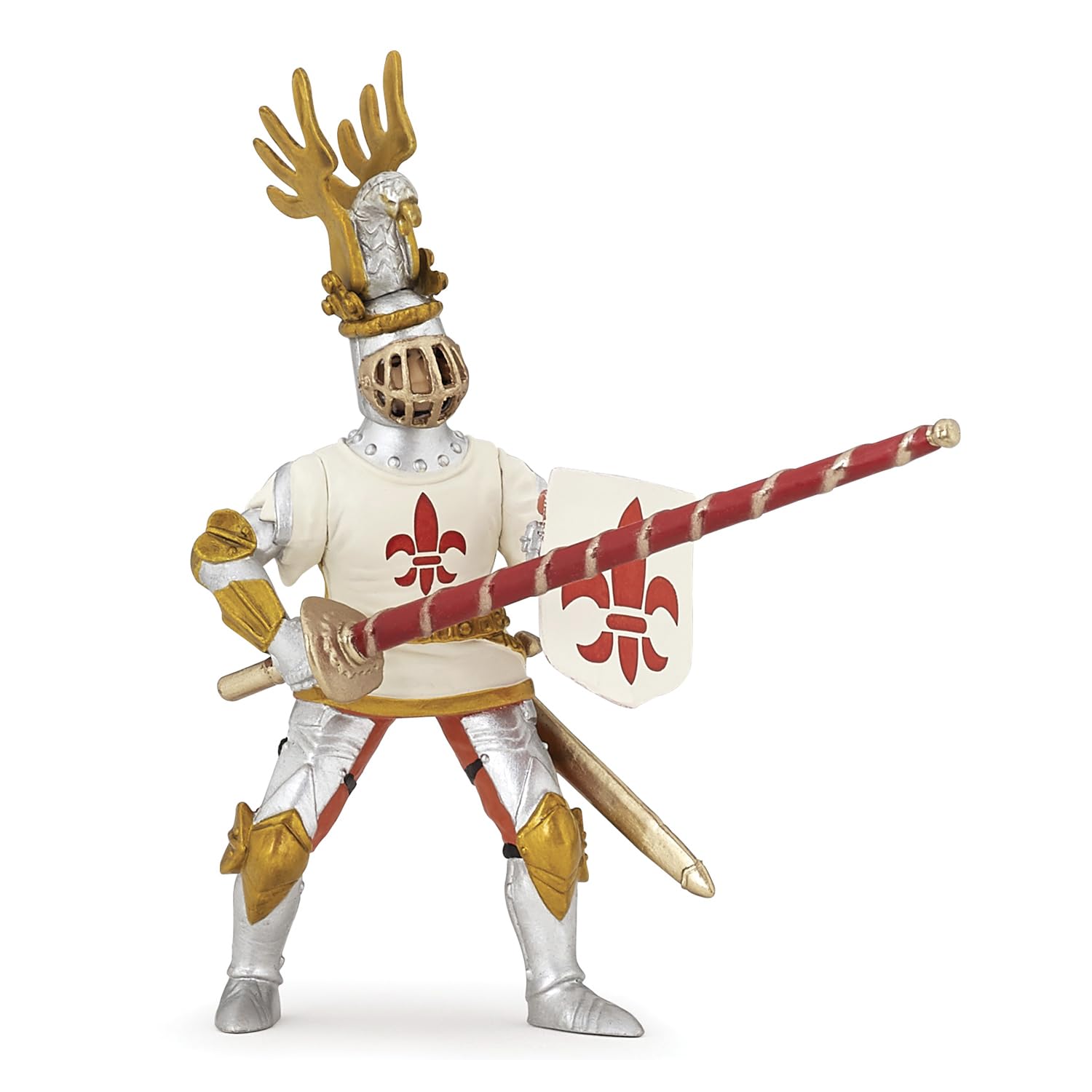 Papo 39790 White knight fleur de lys MEDIEVAL-FANTASY brave Figurine, Multicolour