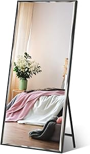 Full Length Mirror 65"x23.6" Standing, Wall Hanging, Vertical Black Frame HD Rectangle Full Body Tall Big Floor Stand up or Wall Mounted Mirror