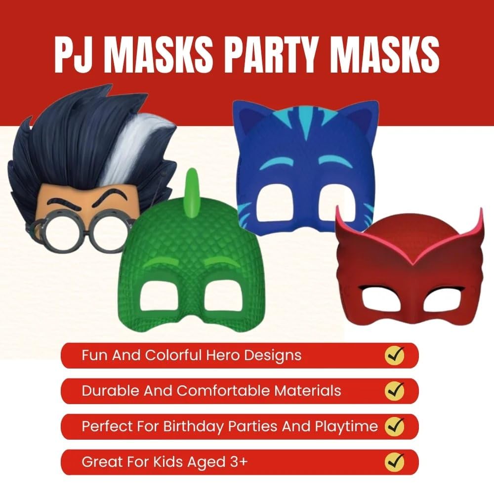 Unique Assorted Colors PJ Masks Party Masks (8 Count) - Ideal for Themed Parties & Superhero Fans