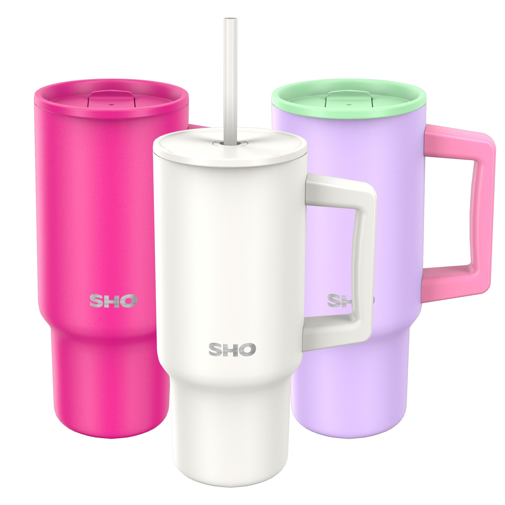 SHO XL Tumbler - Insulated Stainless Steel Reusable Water Bottle Iced Coffee Travel Mug with Handle, Straw Lid & Slider Lid - 900ml / 30 oz - Cold 24 Hours - Hot 12 Hours (Orchid, 900ml)