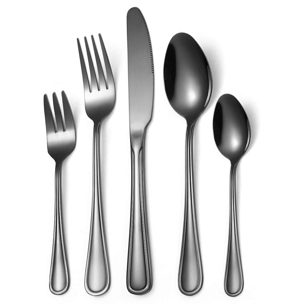 OriGlam 1 Set of 5 Black Stainless Steel Flatware Set, Contemporary Design, Rust Resistant, Perfect for Home, Restaurant, or Gifts