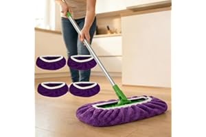 4Pcs Reusable Chenille Mop Pads with Dry Sweeping Cloths for Surface/Hardwood Floor Cleaning Purple (Mop is not Included)