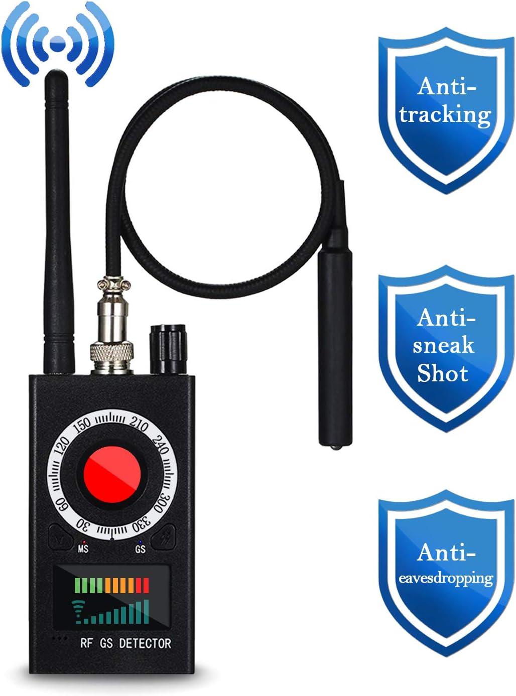 Mogao Caves Anti Spy Detector, RF Detector, Camera Finder RF Signal Detector, Wireless Audio Hidden Camera Detector Laser Lens GPS Tracker Listening Device Finder Wireless Signal Alarm Audio Spy