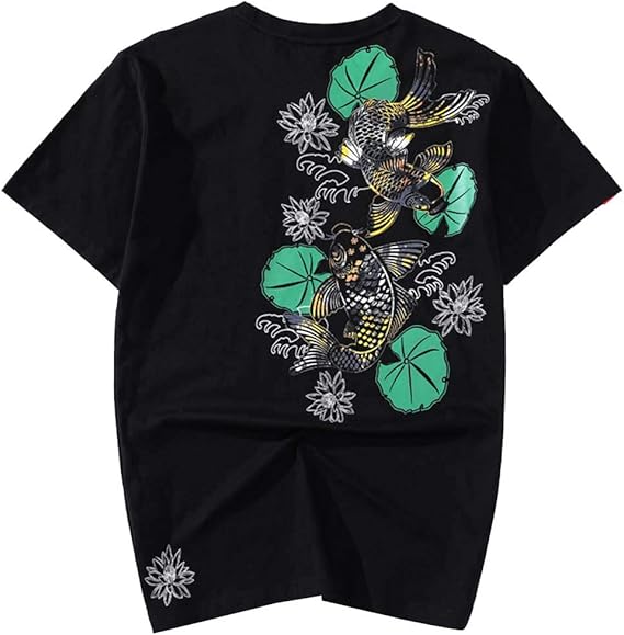 Amazon Lansi レンシー メンズ 半袖 Tシャツ 和柄 プリント シャツ 和風 カジュアル カットソー ゆったり おしゃれ ストリート系 鯉柄 トップス 夏 Tシャツ カットソー 通販