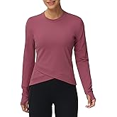 Women's Long Sleeve Compression Shirts Workout Tops Cross Hem Athletic Running Yoga T-Shirts with Thumb Hole