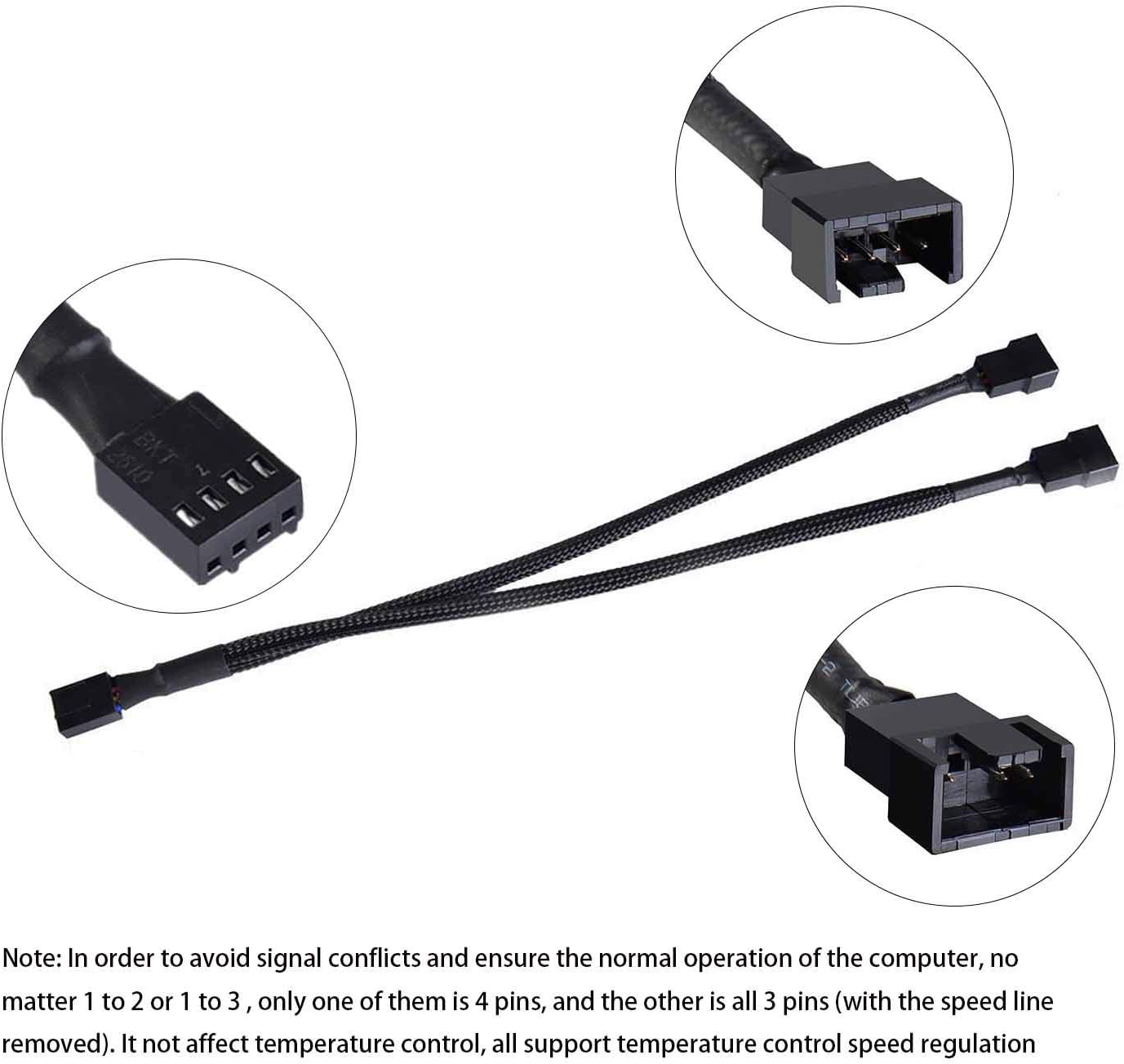 LitOrange 2 Pack 4 Pin PWM Fan Splitter Cable,Y Splitter 1 to 2 Converter + 1 to 3 Converter for Computer PC Fan Power Cable - Image 3