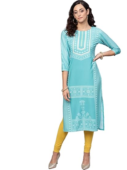Crepe Digital Printed Kurti(VPK1748_Blue_Free Size)