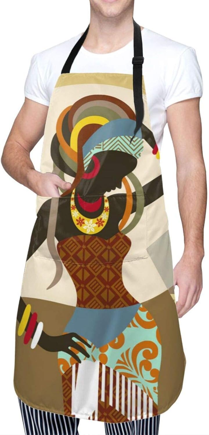 African Women Kitchen Apron with 2 Pockets Home Improvement Gardening
