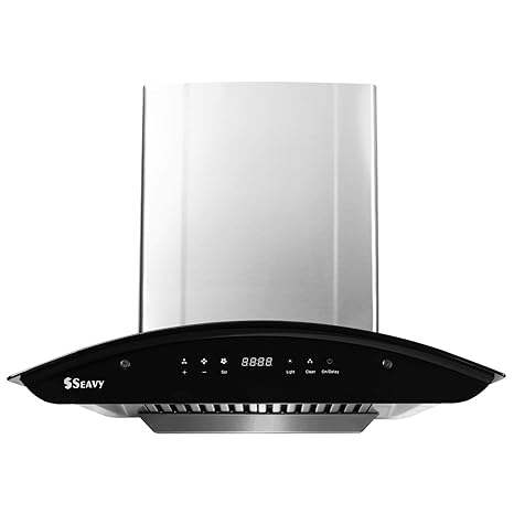 Seavy 60 cm 1200 m3/hr Auto Clean Chimney (Ciaz SS 60, 2 Baffle Filters, Touch Control, Steel/Grey)