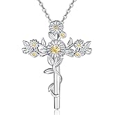 Zhi Kexin Daisy Sunflower Cross Pendant Necklace for Women 925 Sterling Silver Flower Jewelry Anniversaty Mother's Day Birthday Gifts for Her