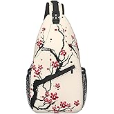 COFEIYISI Cherry Blossom Sling Bag for Women Men Spring Blossoms Branch with Flowers Pattern Crossbody Backpack Cute Asian Japanese Floral Sling Backpack Casual Shoulder Bag Gym Travel Hiking Daypack