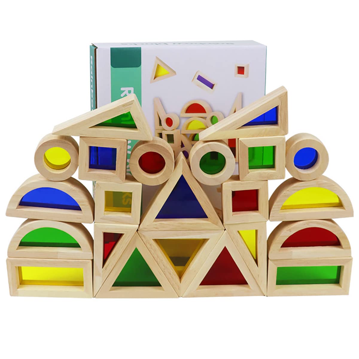 24pcs Wooden Building Blocks Set, Stacking Blocks for Baby, Imagination Development Construction Building Toy Parent-Child Interactive Sensory Block Montessori Toys for Kids