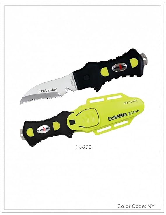New 420 Stainless Steel Scuba Diving BCD Knife with Drop Point Tip (Neon Yellow