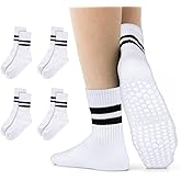 Opvixi Pilates Socks with Grips for Women, 4 Pairs Grippy Socks, Non Slip Yoga Crew Socks