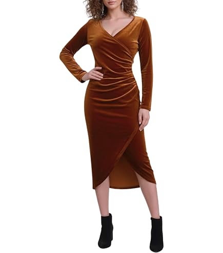 Allegra K Velvet Dress for Women's Long Sleeves V Neck Wrap Ruched Split Cocktail Evening Dresses X-Small Dark Purple : Clothing, Shoes & Jewelry