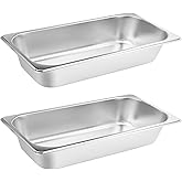 VOISEN 2 Pack Hotel Pans,1/1 Size 4" Deep,Anti-Jamming Steam Pan,Commercial Stainless Steel Pan, Steam Table Pans Full Size