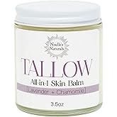 Organic Tallow Balm - 3.5oz Jar - Lavender Chamomile - All-In-One Skin Balm - Soothing, Healing, Moisturizing, for all Skin Types - Excellent for Dry Skin, Eczema, Burns, Cuts, Boo-Boos, Cracked Heels