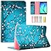 UUcovers T377 Tablet Case for Samsung Galaxy Tab E 8.0 Inch 2016 Model (SM-T377A/T377V/T377P/T375/T378) PU Leather Folio Stand Wallet Soft TPU Back Shockproof Cover with Card Pocket, Pear Flower Blue