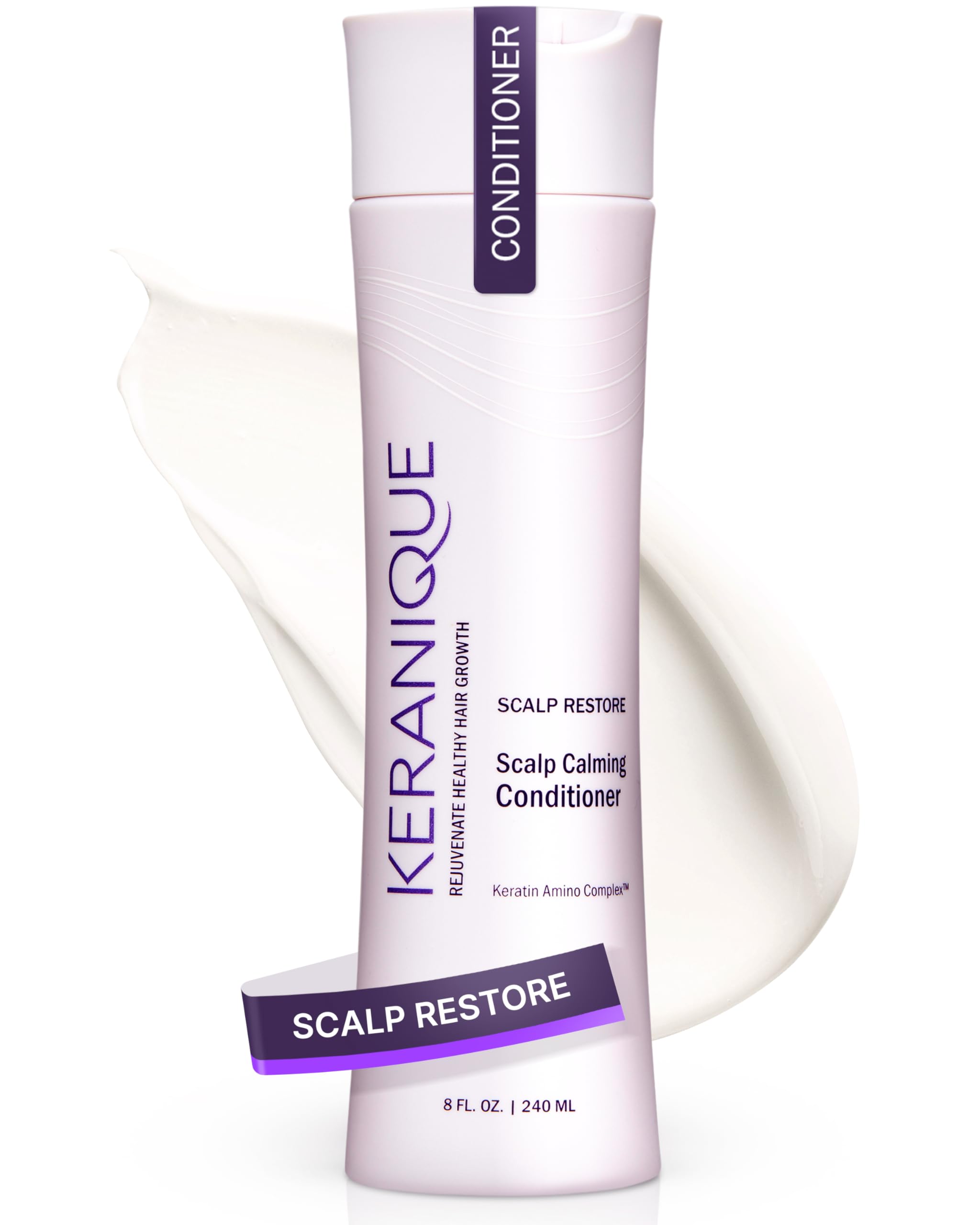 Keranique Scalp Restoring Conditioner for Women - Moisturizing & Exfoliating for Dry Scalp - Sulfate-Free, Gentle for Colored Hair - Deep Conditioner for Damaged Hair with Keratin