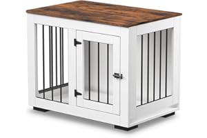 Zakkart White Dog Crate Furniture for Medium Dogs Up to 40 lbs. - Decorative Puppy Kennel w/Wide Farmhouse Table Top & Steel Bars - 30'' Wide - Modern Dog Crate Table, End Table, Nightstand