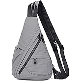 KL928 Crossbody Sling Backpack Nylon Cross Body Bag Travel Hiking Shoulder Bags Daypack Rucksack Unisex (Grey)