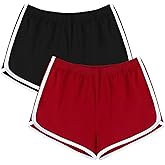 URATOT Women's Cotton Gym Yoga Summer Running Active Dance Elastic Shorts, Pack of 2