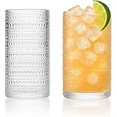 LEMONSODA Hobnail Highball Glasses Set of 2 – Vintage Clear Drinking Glass Cups 15oz – Textured Tall Retro Glassware Tumblers for Water, Iced Coffee, Cocktails, Soda, Juice (Highball 15oz, Set of 2)