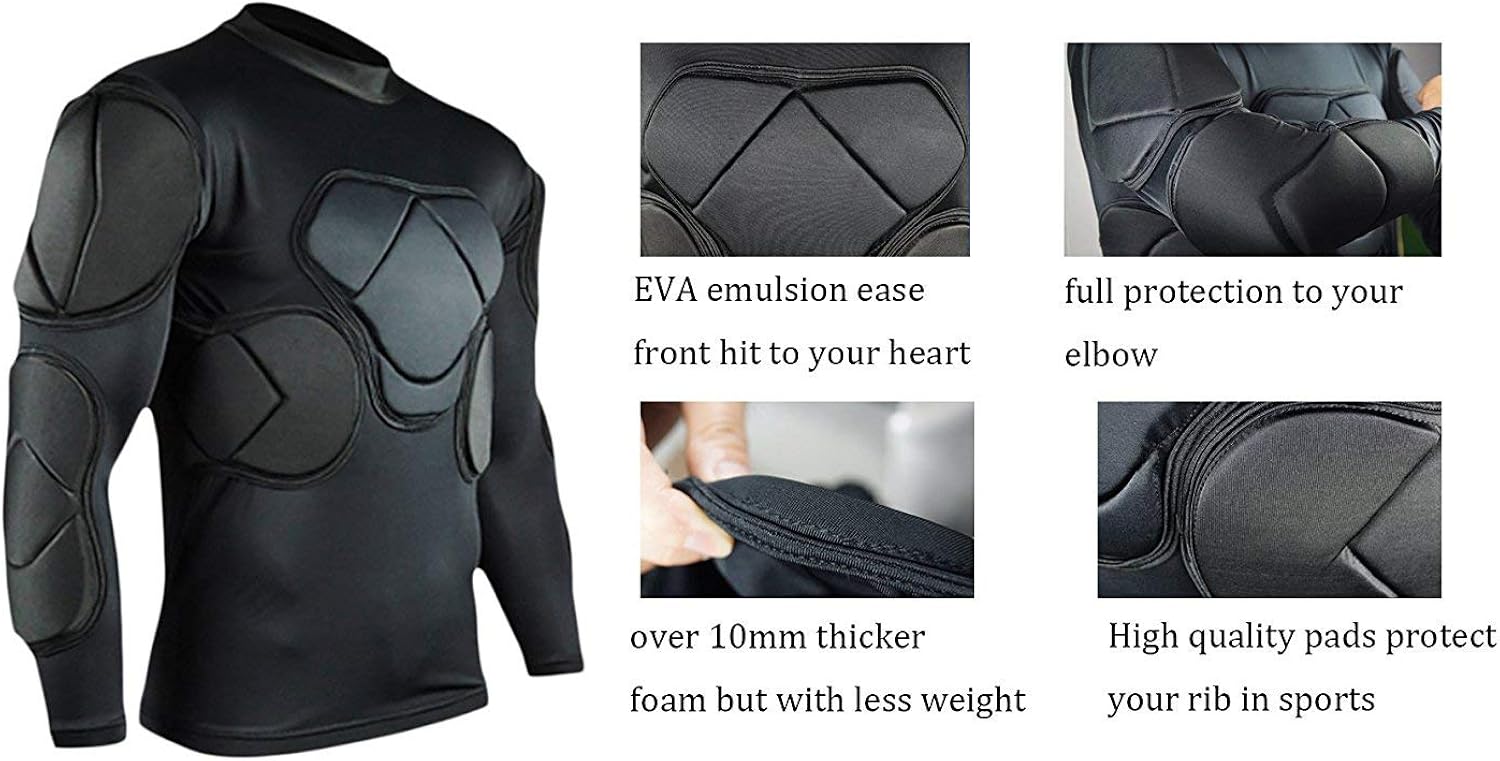 TOPWISE Body Safe Guard Padded Compression Shirts, Long Sleeve Shoulder Rib Chest Protector Suit for Football Basketball Paintball Rugby Parkour Extreme Exercise : Sports & Outdoors