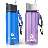 SurviMate Purified Water Bottle for Camping, Hiking, Backpacking and Travel, BPA Free with 5-Stage Intergrated Filter Straw