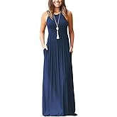 EUOVMY Women's Sleeveless Dress Casual Plain Loose Summer Long Maxi Dresses with Pockets