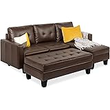 Best Choice Products Tufted Faux Leather 3-Seat L-Shape Sectional Sofa Couch Set w/Chaise Lounge, Ottoman Coffee Table Bench,