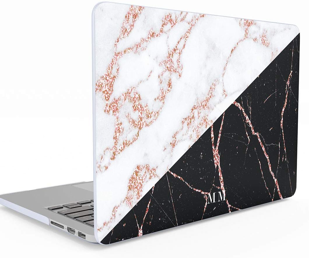 Personalised Initials Rose Gold Marble Custom Text Letters Or Name Macbook Air 13 inch Case With Retina Display and Touch ID, Model: A1932, Release 2018-2019, Hard Case Cover