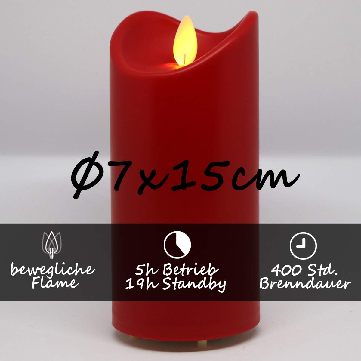 TRONJE LED 6" Outdoor Candle with Timer and Remote, Flameless 15cm Pillar Candle in Red, Moving Flame, Battery Operated - Image 5