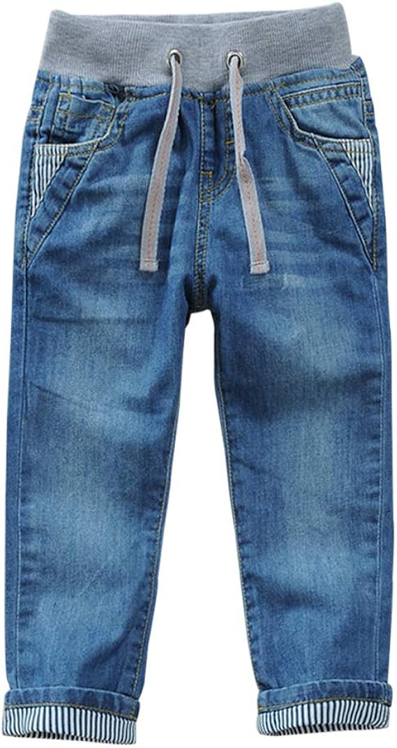YOOY Boys Drawstring Jeans Kids Elastic Waist Denim Trousers Blue Size