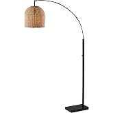 Adesso Floor Lamp, Bronze &amp; Natural Rattan, Coastal Design, 80&rdquo; | Bahama 100W Arc Floor Lamp with Woven Shade and Rotary Switch for Bedroom, Living Room, or Home Office Lighting