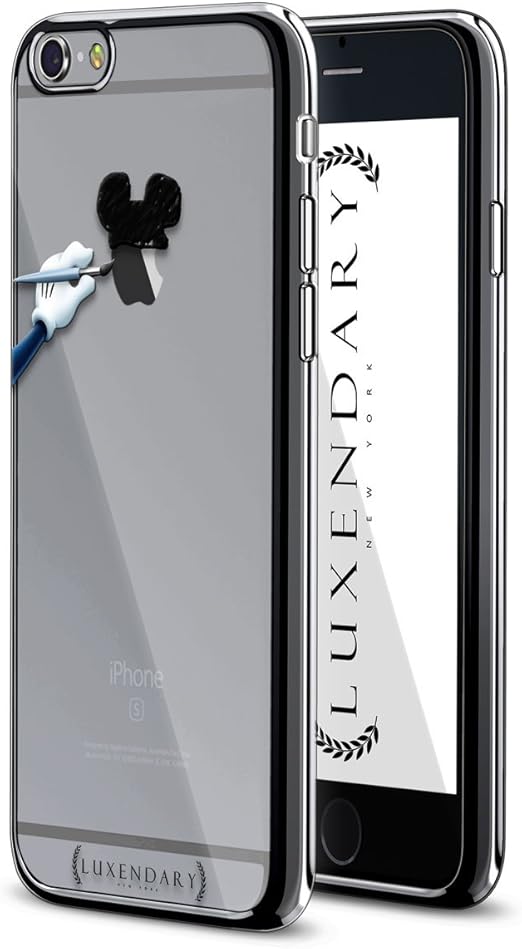 Amazon Com Mouse Ears Scetch On Apple Logo Design Chrome Series Case In Titanium Black For Iphone 6 6s
