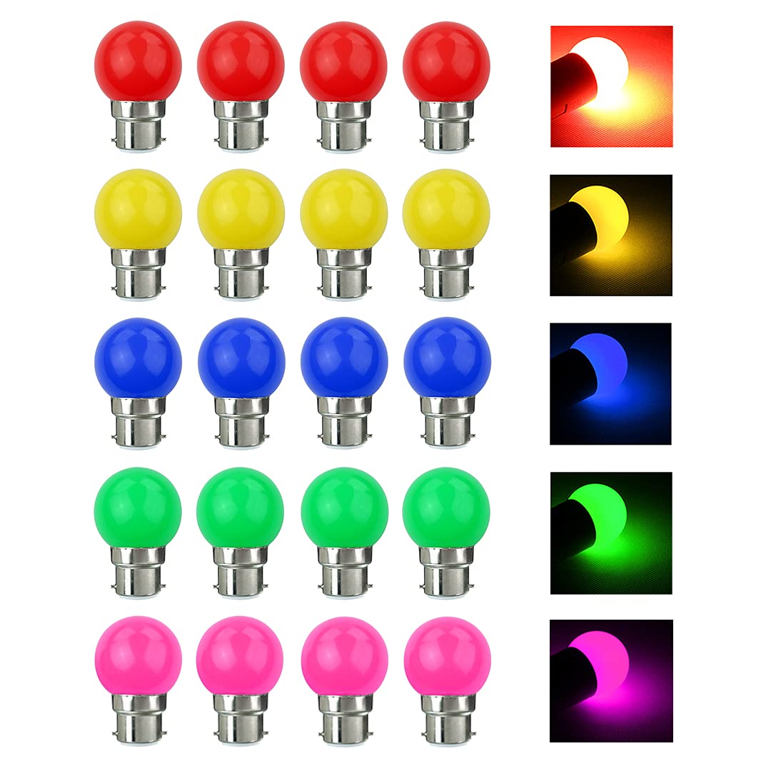 VIRANSHEN LED 20 Pack Coloured Light Bulb B22 Bayonet LED Bulb 3W LED Mood Ambiance Lighting for Home Decoration Party Patio Christmas Effect Lights Multicolour Red Yellow Blue Green Pink — image 1