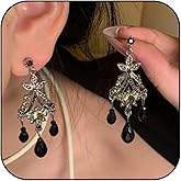 Black Chandelier Earrings for Women Black Dangle Vintage Earrings 1920s Fantasy Bohemian Teardrop Tassel Jewelry Antique Style Drop Jewelry for Women
